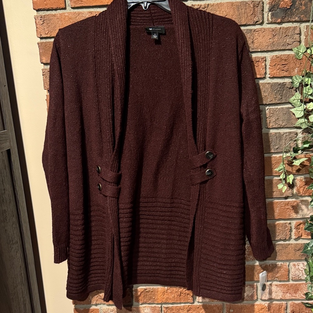 Women's Maroon Sparkle Cardigan Sweater Size Large NWT